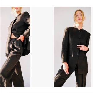 Vintage Giorgio Armani Charcoal Black Wool Like Nehru Blazer Jacket Sz. 6